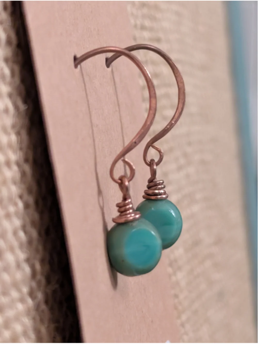 NEW Artisan Turquoise Beaded Copper Dangle Drop Earrings Hand Hammered Jewelry